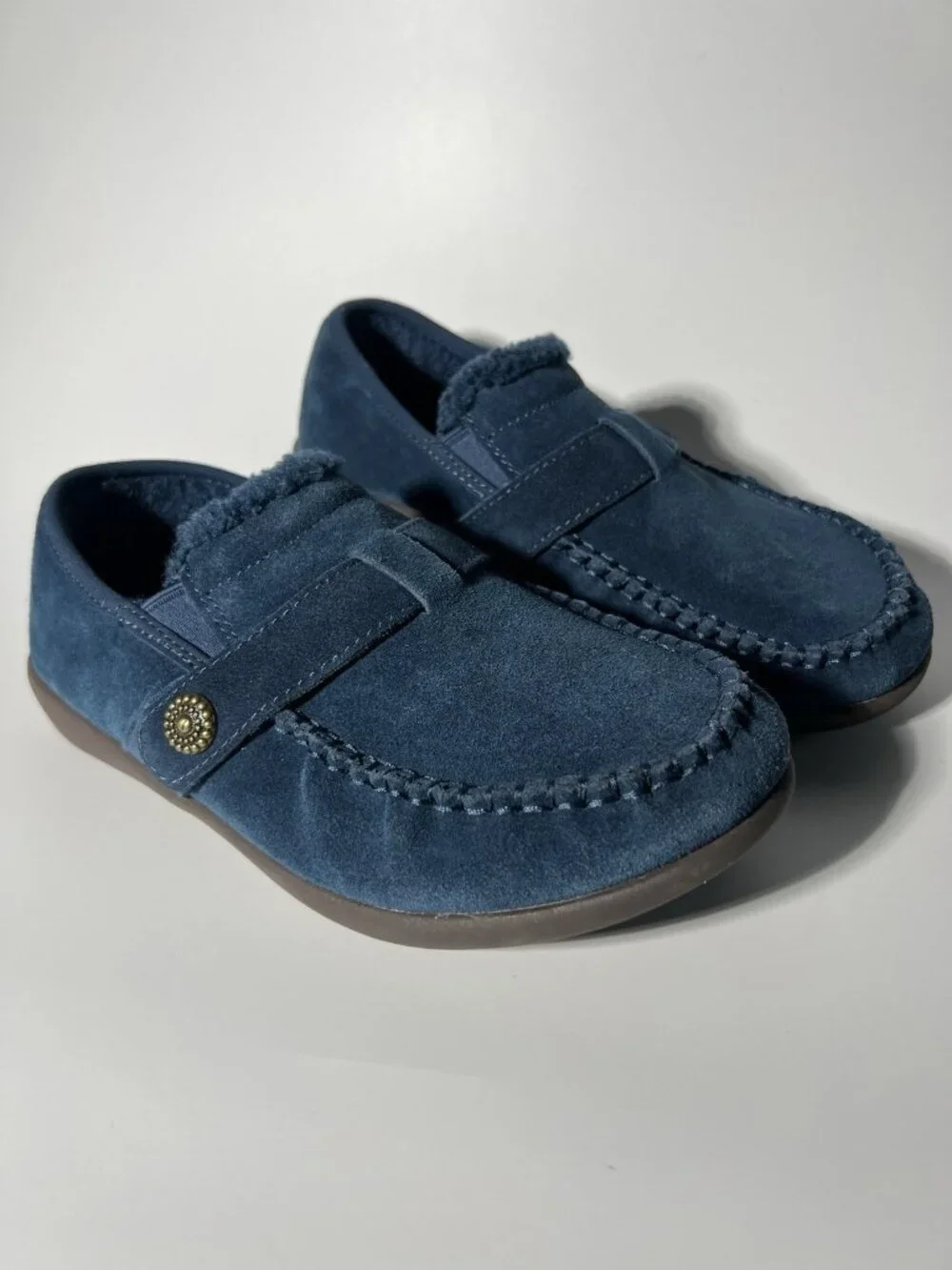 Revitalign Siesta Splendid Women’s Orthotic Suede Slip-On Shoes Blue 9D Wide NEW